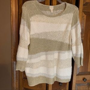 Chico’s size 3 sparkly white cream gold sweater
